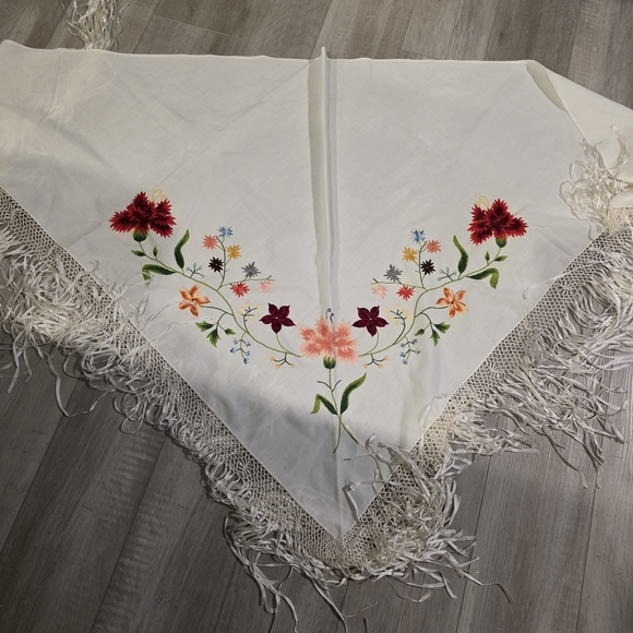 Embroidered Floral Fringe Wrap / Shawl - Picture 2 of 7